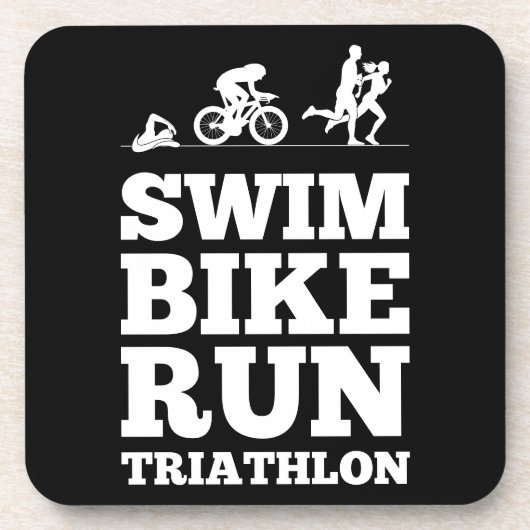 Black ・ Swim Bike Run Triathlon Motivation Getränkeuntersetzer (Vorderseite)