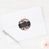Black Swirl Damask Wedding Danke Labels Pink Runder Aufkleber (Umschlag)