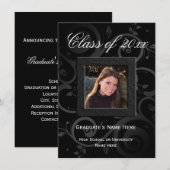 Black Swirl Elegantes Foto Abschluss Einladung (Vorne/Hinten)