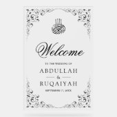 Black Swirl Frame Muslim Wedding Welcome Frosted Acrylschild (Vorderseite)