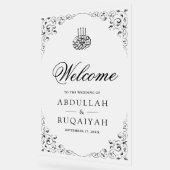 Black Swirl Frame Muslim Wedding Welcome Frosted Acrylschild (Winkel)