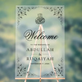 Black Swirl Frame Muslim Wedding Welcome Frosted Acrylschild (Neutral)