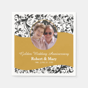 Black Swirl & Gold 50th Wedding Anniversary Foto Serviette