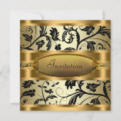 Black Swirl Rines Black Gold Party Einladung (Vorderseite)