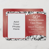 Black Swirl & Ruby 40. Hochzeitstag Einladung (Vorne/Hinten)