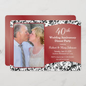 Black Swirl & Ruby 40th Wedding Anniversary Foto Einladung (Vorne/Hinten)