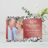 Black Swirl & Ruby 40th Wedding Anniversary Foto Einladung (Stehend Vorderseite)