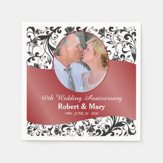 Black Swirl & Ruby 40th Wedding Anniversary Foto Serviette (Vorderseite)