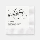 Black Swirly Script Wedding Welcome Serviette (Vorderseite)