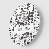 Black Symbol Pattern Modern Room Große Wanduhr (Winkel)