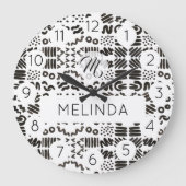Black Symbol Pattern Modern Room Große Wanduhr (Vorderseite)