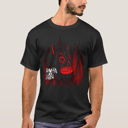 Black T-shirt with skull and fire (Vorderseite)
