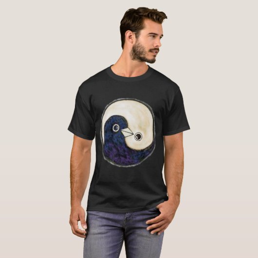 Black T Shirt Yin Yang Design Friedenstruppen Taub (Vorne ganz)