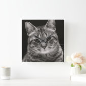 Black Tabby Kitten Quadratische Wanduhr (Zuhause)
