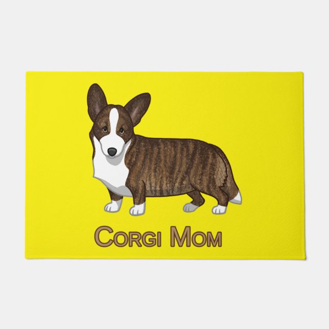 Black Tan Brindle Cardigan Welsh Corgi Mama Dog Lo Fußmatte (Vorderseite)