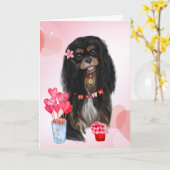 Black & Tan Cavalier Charles Spaniel Valentine Karte (Gelbe Blume)