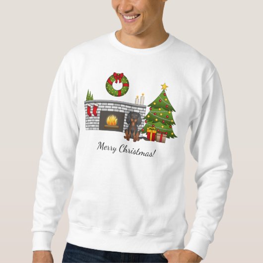 Black & Tan Cavalier im Weihnachtssaal Sweatshirt (Vorderseite)