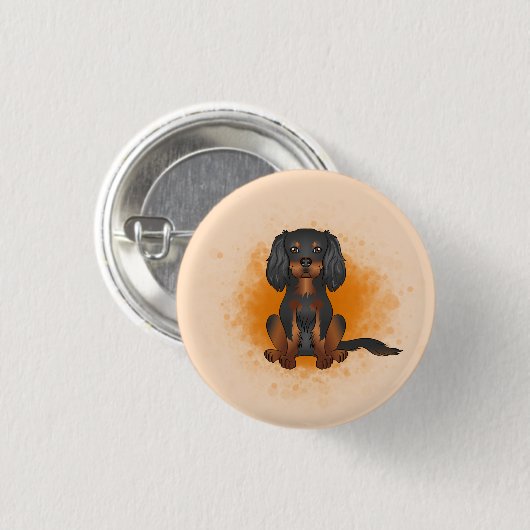 Black & Tan Cavalier King Charles Dog auf Orange Button (Vorne & Hinten)