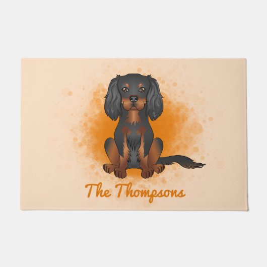 Black & Tan Cavalier King Charles Dog auf Orange Fußmatte (Vorderseite)