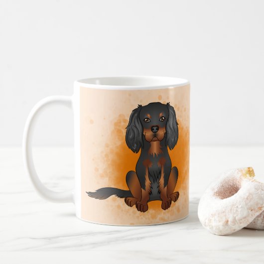 Black & Tan Cavalier King Charles Dog auf Orange Kaffeetasse (Mit Donut)