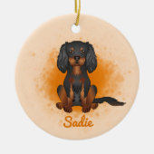 Black & Tan Cavalier King Charles Dog auf Orange Keramik Ornament (Vorne)