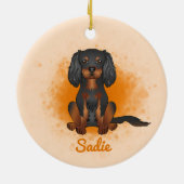 Black & Tan Cavalier King Charles Dog auf Orange Keramik Ornament (Hinten)