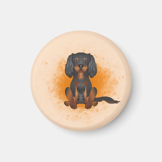 Black & Tan Cavalier King Charles Dog auf Orange Magnet (Vorne)
