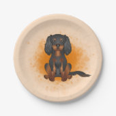 Black & Tan Cavalier King Charles Dog auf Orange Pappteller (Vorderseite)