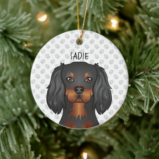 Black & Tan Cavalier King Charles Dog Head & Name Keramik Ornament (Baum)