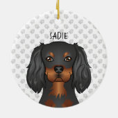 Black & Tan Cavalier King Charles Dog Head & Name Keramik Ornament (Hinten)