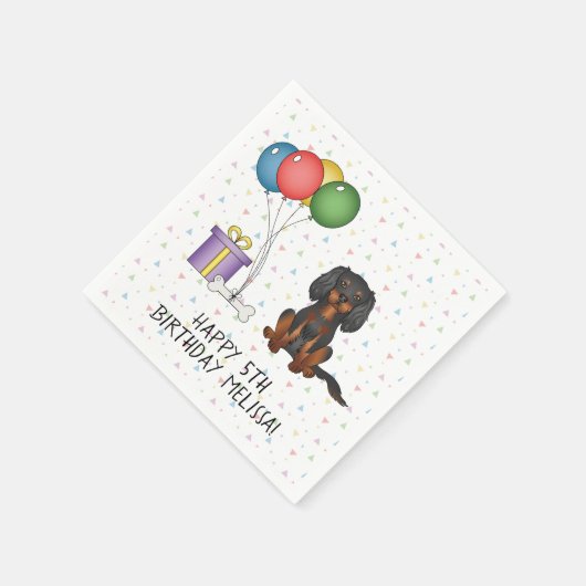 Black & Tan Cavalier King Charles Spaniel Birthday Serviette (Ecke)