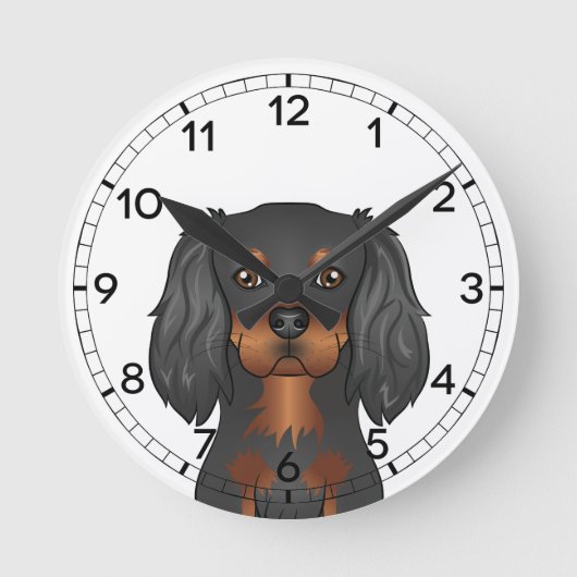 Black & Tan Cavalier King Charles Spaniel Dog Head Runde Wanduhr (Vorderseite)
