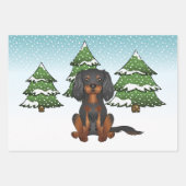 Black Tan Cavalier King Charles Spaniel im Winter Geschenkpapier Set (Vorderseite 2)