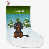 Black Tan Cavalier King Charles Spaniel im Winter Großer Weihnachtsstrumpf (Vorderseite)