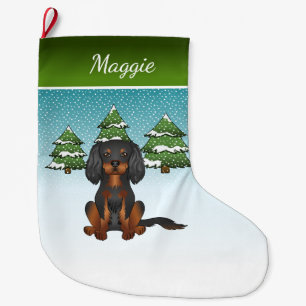 Black Tan Cavalier King Charles Spaniel im Winter Großer Weihnachtsstrumpf