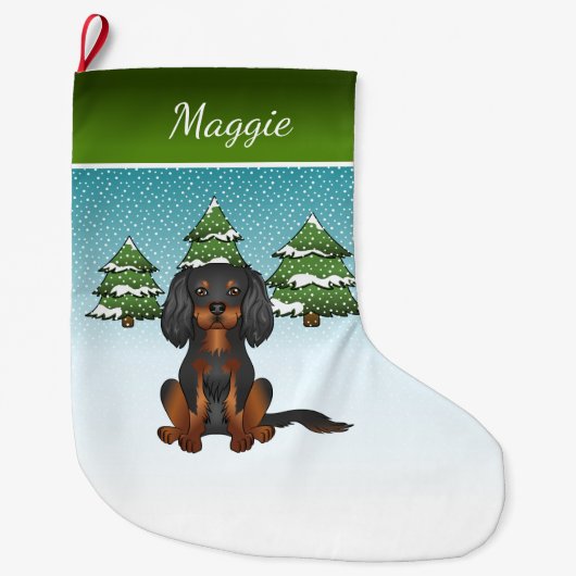 Black Tan Cavalier King Charles Spaniel im Winter Großer Weihnachtsstrumpf (Vorderseite)