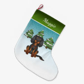 Black Tan Cavalier King Charles Spaniel im Winter Großer Weihnachtsstrumpf (Vorderansicht (hängend))