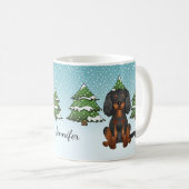 Black Tan Cavalier King Charles Spaniel im Winter Kaffeetasse (VorderseiteRechts)