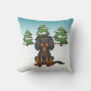 Black Tan Cavalier King Charles Spaniel im Winter Kissen