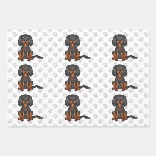 Black & Tan Cavalier King Charles Spaniel Muster Geschenkpapier Set (Vorderseite 2)
