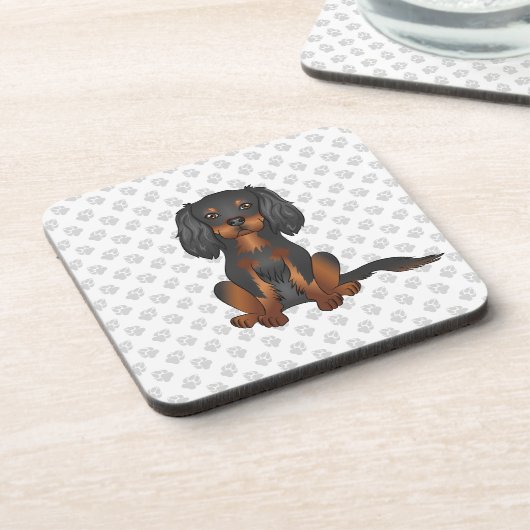 Black & Tan Cavalier King Charles Spaniel & Paws Getränkeuntersetzer (Linke Seite)