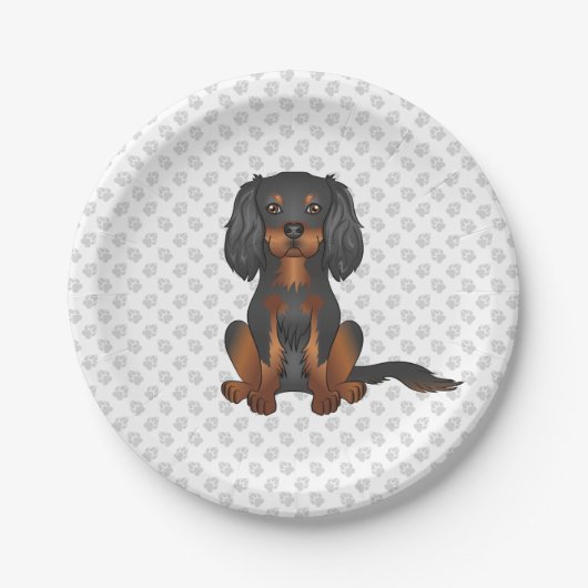 Black & Tan Cavalier King Charles Spaniel & Paws Pappteller (Vorderseite)