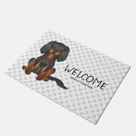 Black & Tan Cavalier King Charles Spaniel & Text Fußmatte (Schrägansicht)