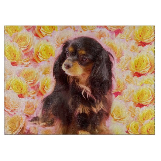 Black & Tan Cavalier Orange Rose Cutting Board Schneidebrett (Vorderseite)