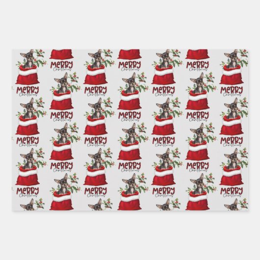 Black Tan Chihuahua Hund in der Holiday Geschenkta Geschenkpapier Set (Vorderseite 2)