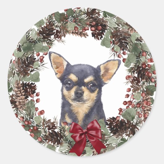 Black Tan Chihuahua Pinecone Weihnachten Runder Aufkleber (Vorderseite)