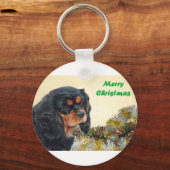 Black & Tan Christmas Cavalier Schlüsselanhänger (Vorderseite)