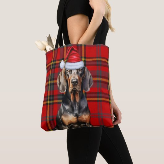 Black Tan Coonhound Christmas Dog Seasonal Plaid Tasche (Von Nahem)