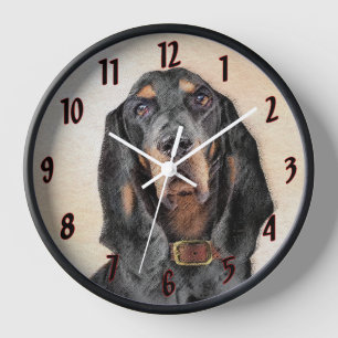Black & Tan Coonhound-Gemälde - Original-Hundekuns Uhr