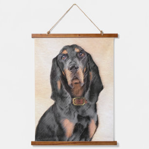 Black & Tan Coonhound Gemälde - Originale Hunde Ku Wandteppich Mit Holzrahmen